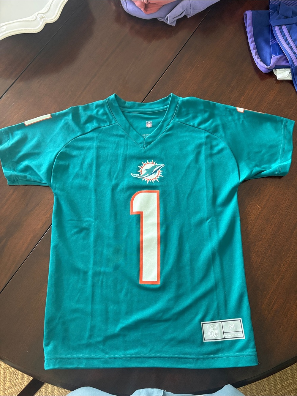 Miami Dolphins Kids Teal Football Jersey - #1 Tua Tagovailoa